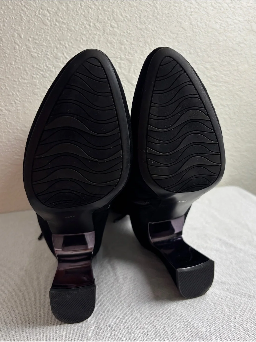 Impo Othella Black Suede Mid-Calf Boots Silver-toned Metallic Block Heel Size9.5